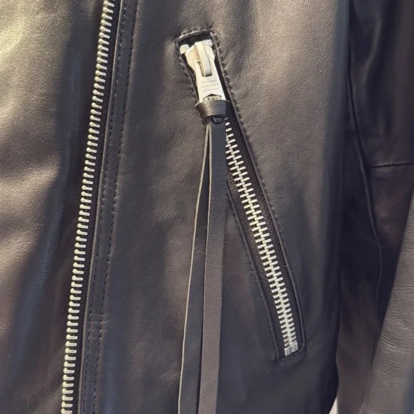 All Saints Dalby Slim Fit Leather Biker Jacket Womens UK 14, US 10, EU 42, black - Picture 5 of 8